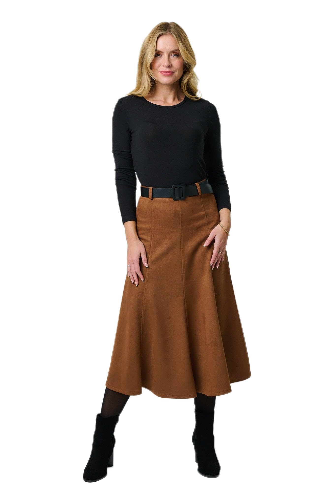 Izabel London Brown Belt Detail A-Line Midi Skirt - 12