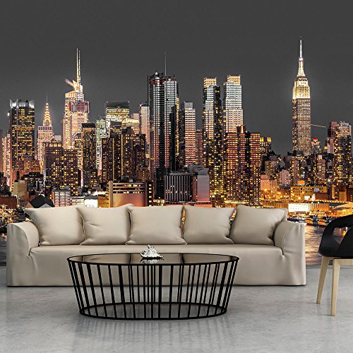 Artgeist Wall Mural New York City 135X101 In - Peel And Stick Self-Adhesive Wallpaper Removable Large Sticker Foil Wall Decor Print Picture Image Design Panorama Night View Skyscrapers D-B-0060-A-C #TOP1
