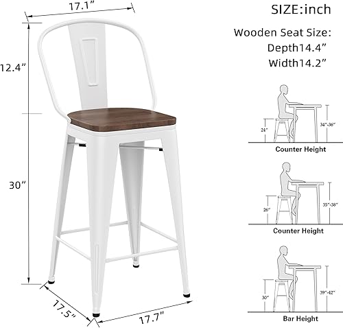 Miniatura 56 de Yongqiang Juego de 4 taburetes de bar de metal de 26 pulgadas, sillas de bar de altura de encimera de isla de cocina de granja, taburetes de bar con