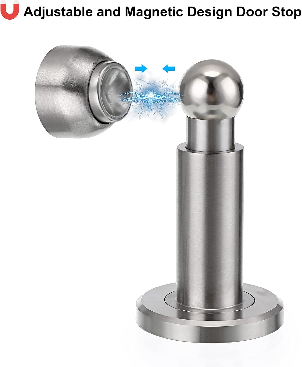 IGNPION Adjustable Magnetic Door Stop Heavy Duty Stainless Steel Door Stopper Adjustable Length 6.9cm to 11cm Wall Mounted Door Holder Stop - Image 5