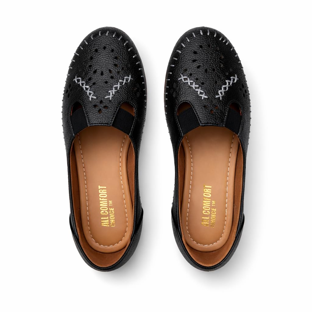 all comfort choice Women's Black Bellies | Soft Cushioned Comfortable Flats | Stylish Laser Cut Casual Slip On Footwear for Women & Girls-picture-43