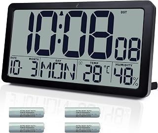 Atomic Wall Clock Battery Operated,10.5 inch Digtial Desk Clock with Temperature and Humidity,Self-Setting Alarm Clocks with 57 Ringtones,Auto DST, Large LCD Display for Seniors Batteries Included