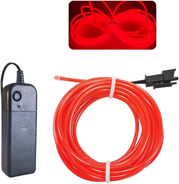 Balabaxer EL Wire Red, 9.8ft/3M Neon Lights Noise Reduction Neon Glowing Strobing Electroluminescent Wire for Halloween, Parties, Blacklight Run,DIY Decoration