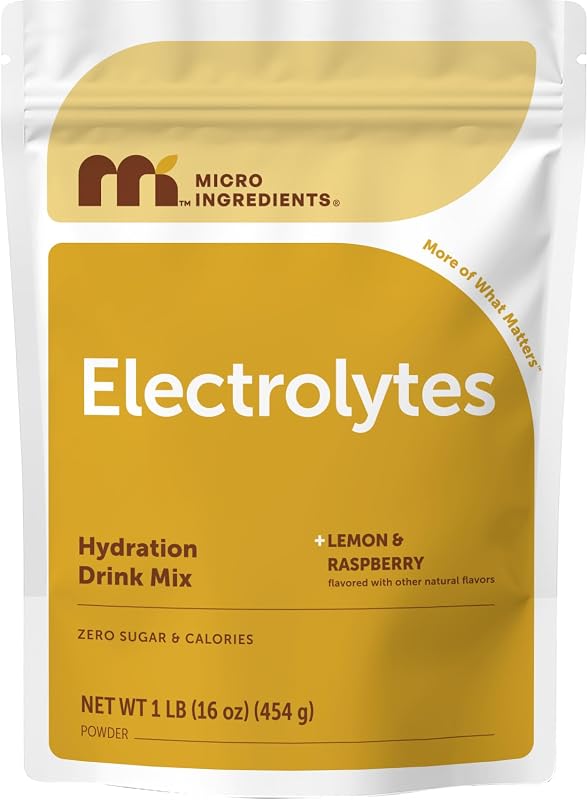 Micro Ingredients Electrolytes Powder, 1lbs(69 Servings) | Sugar Free | Lemon Raspberry Flavor | High Potassium (1,000mg) + Coconut Water & Real Lemon Juice | Keto Friendly, Non-GMO