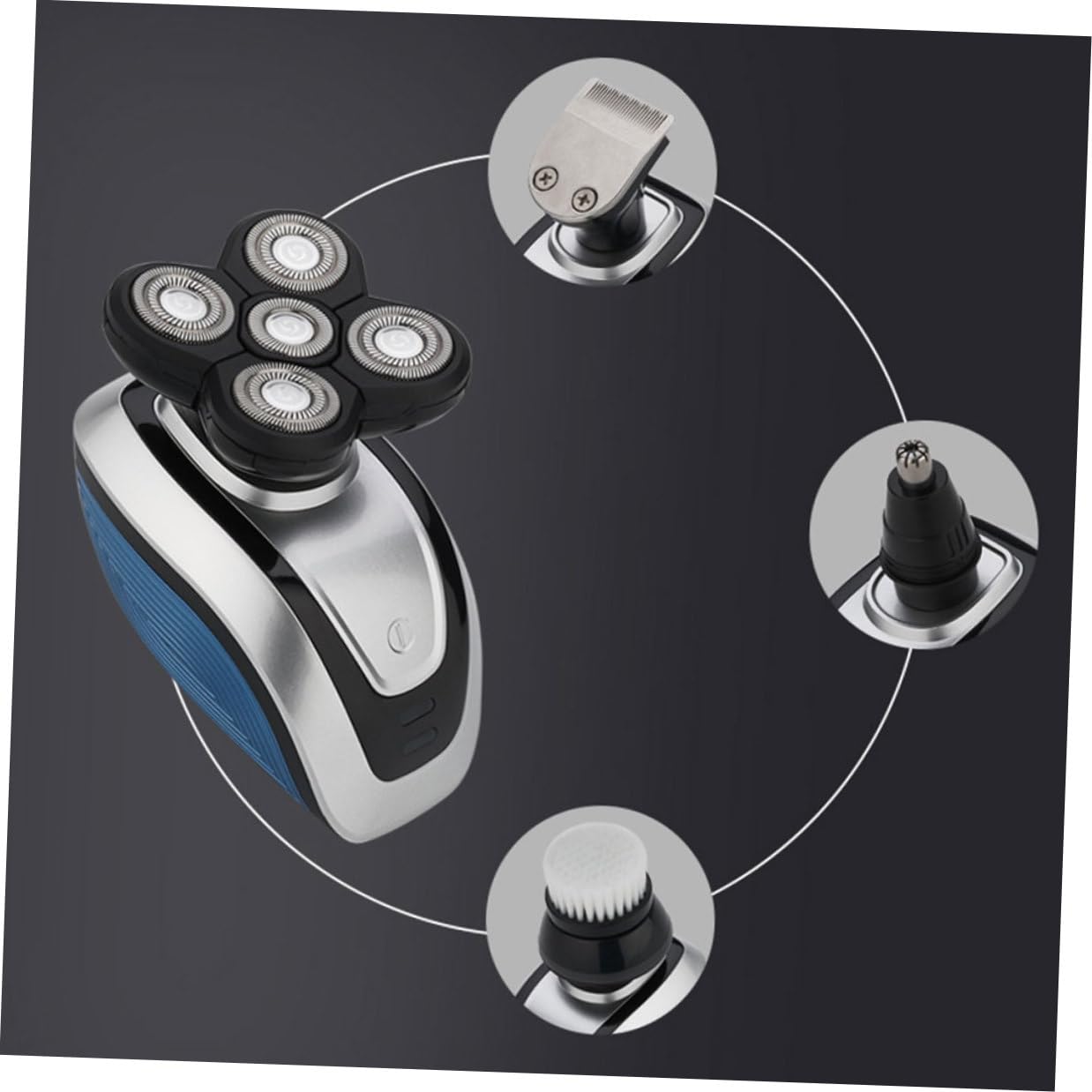 Rasoio Elettrico Testine Fluttuanti 4d per Uomo a 5 Lame Tagliacapelli e Regolabarba Preciso Ricaricabile Usb, Materiale Abs, Lavabile Acqua