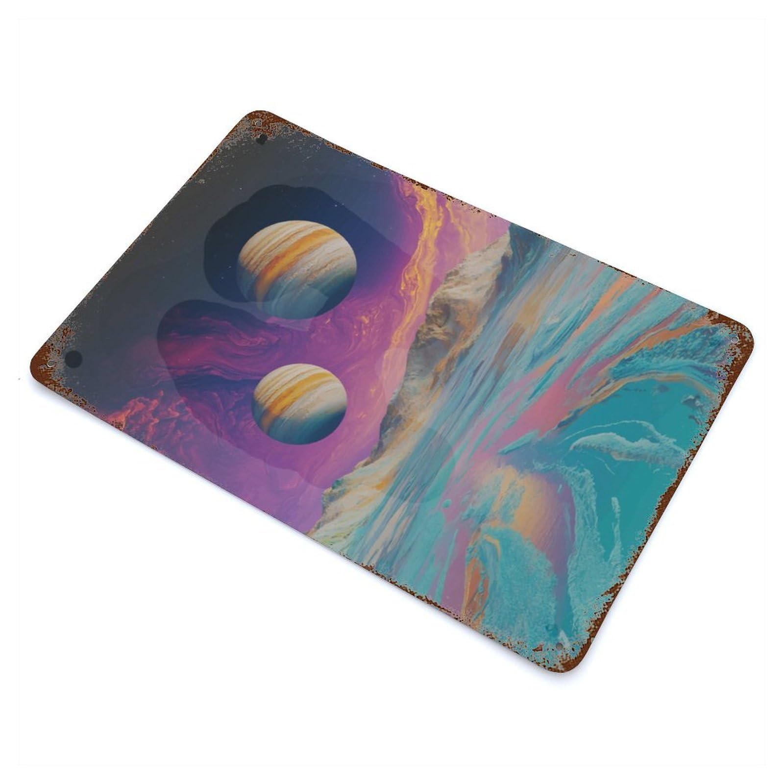 Rust Effect Two Planets Over A Desert Vintage Rust Metal Sign 11.8"x7.9", Classic Wall Plaque for Shed, Workshop And Garage Wall Decor