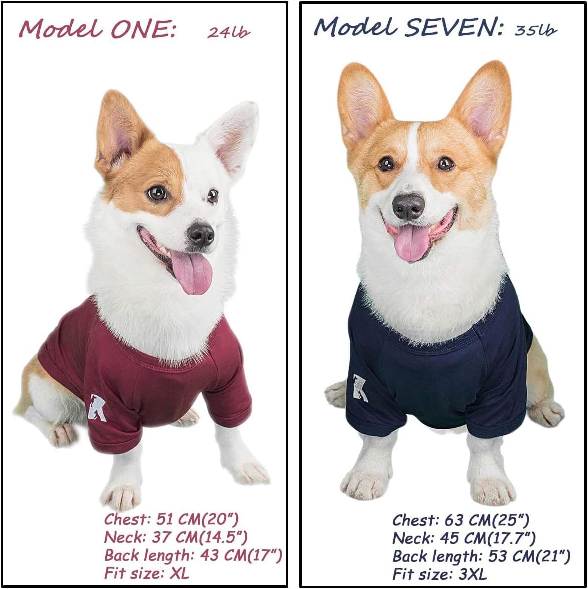 Koneseve Dog Shirts Soft Cotton Dog Clothes Stretchy T-Shirt for Small Medium Large Dogs Cat Shirt Breathable Puppy Outfit Kitten Apparel Pet Pullover Tee Blank Basic Sweatshirt 2-Pack Blue & Red 4XL