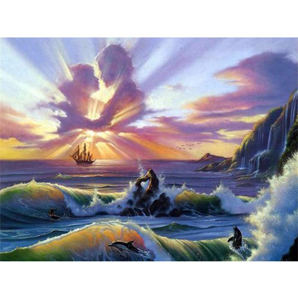 Kit peinture diamant complet paysage de mer strass ronds 70x90cm