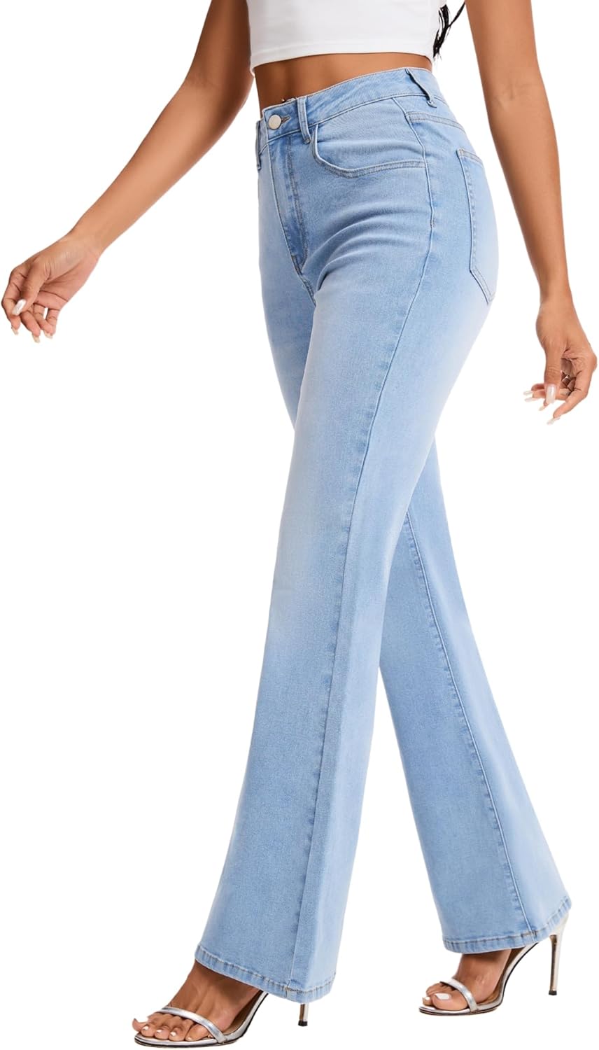 High Waist Flare Jeans for Women Stretchy Vintage Washed Bell Bottom Slim Bootcut Jeans(White,XXL) - Image 3