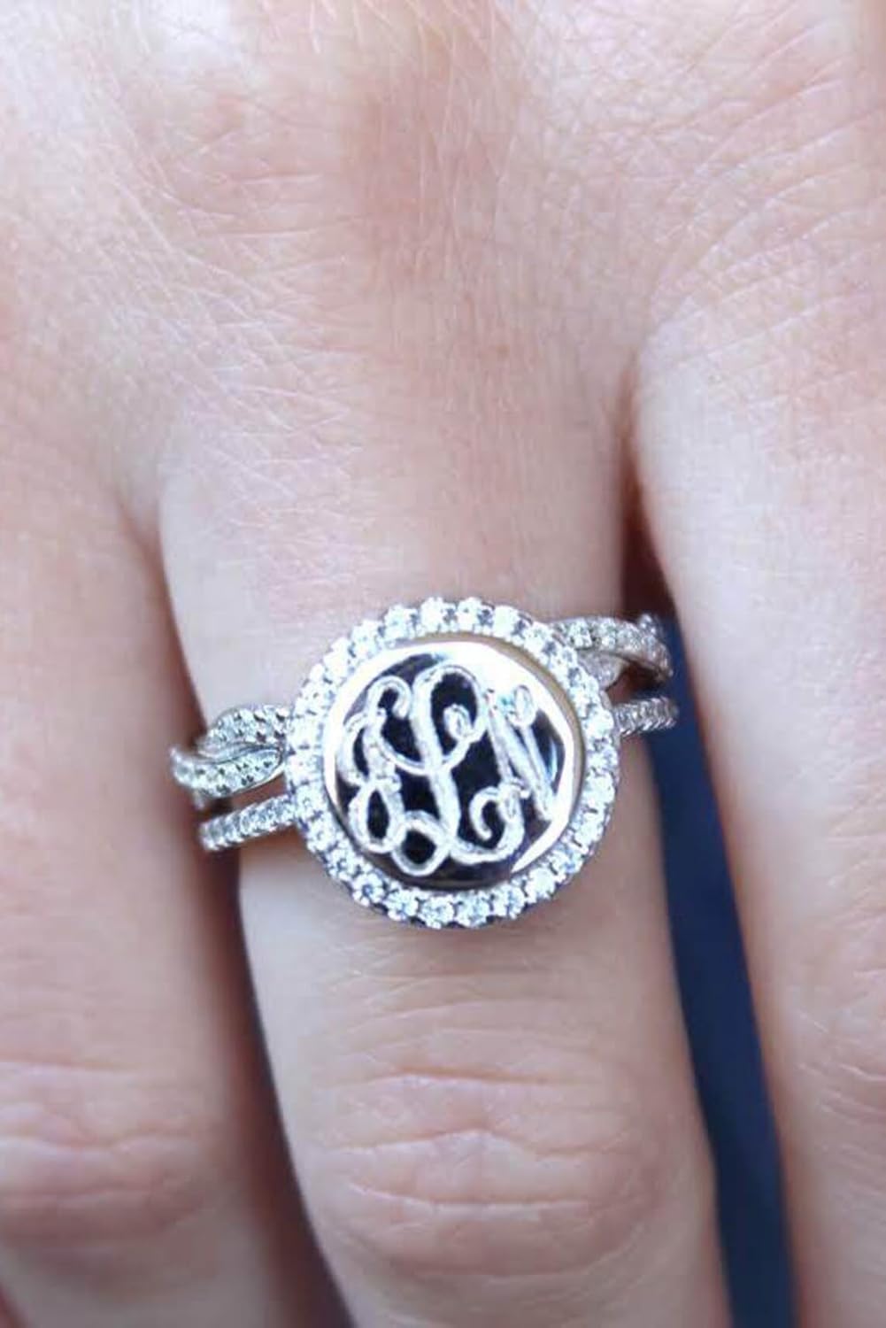 ALLYANNA Personalized Monogram Initial Ring, Custom Engraved Rings For Women, Sterling Silver Stacking Rings, Cubic Zirconia Ring, Initial Rings For Women, Custom Jewelry Gifts for Her