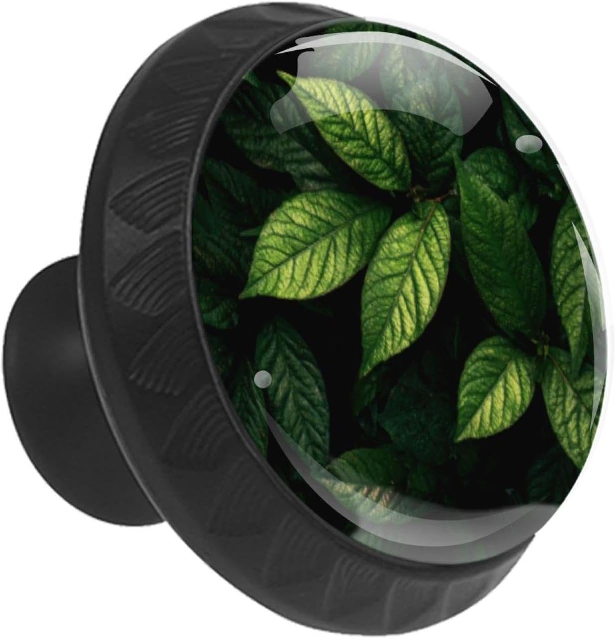 Black Green Leaves (1) Glass Drawer Pulls, Decorative Knobs for Cabinet Dresser Wardrobe Wooden Furniture