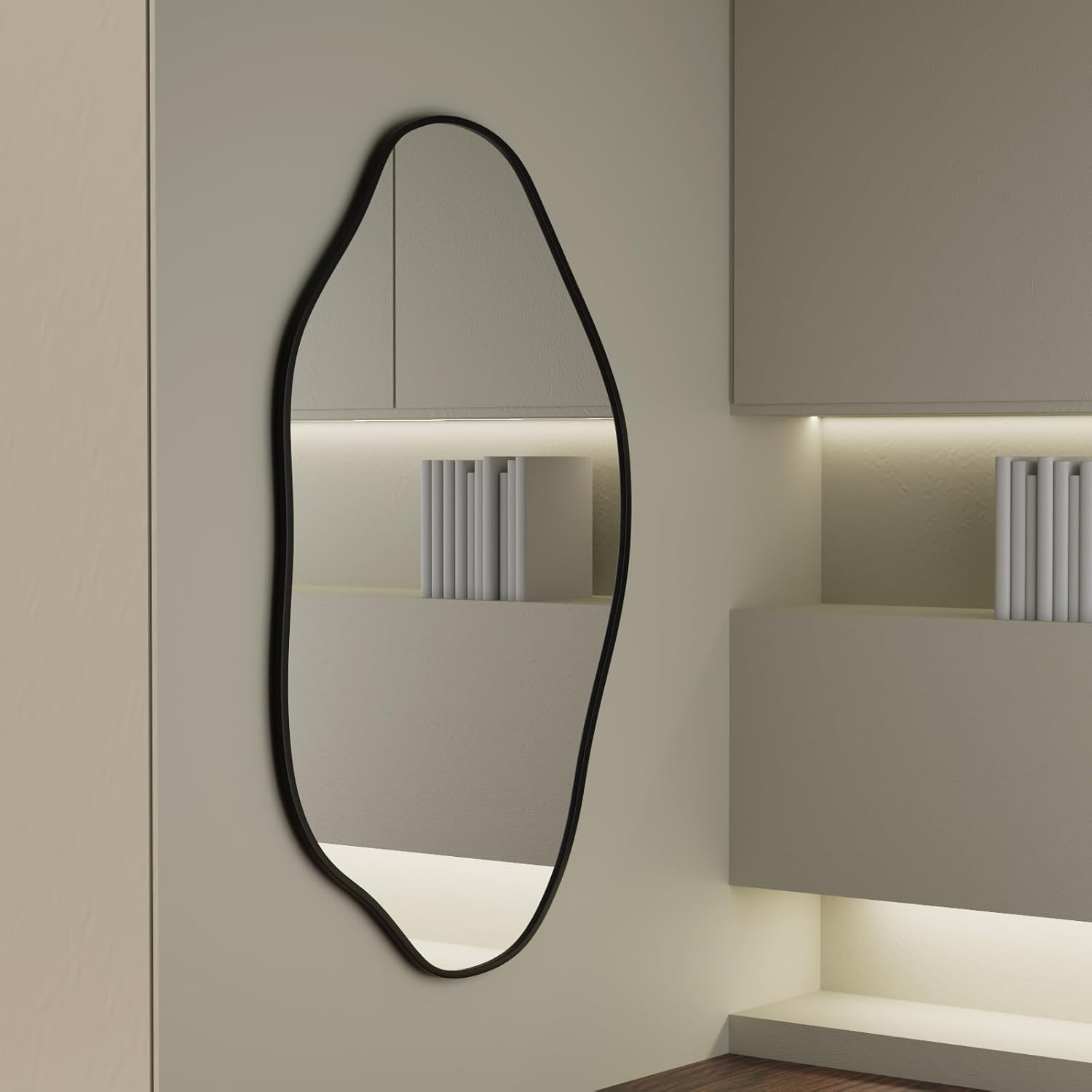 Irregular Wall Mirror Cloud Asymmetrical Shaped Aluminum Alloy Framed Mirror for Living Room Bathroom Bedroom Entryway Fireplace (Black, 24"x36")