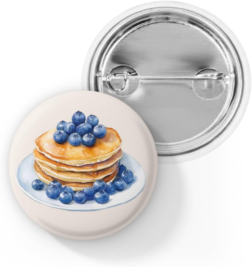 Blueberry Pancake Pin Button – Breakfast Foodie Gift – Blueberry Flapjack Badge – Brunch Lover Accessory - Hot Cakes Pin