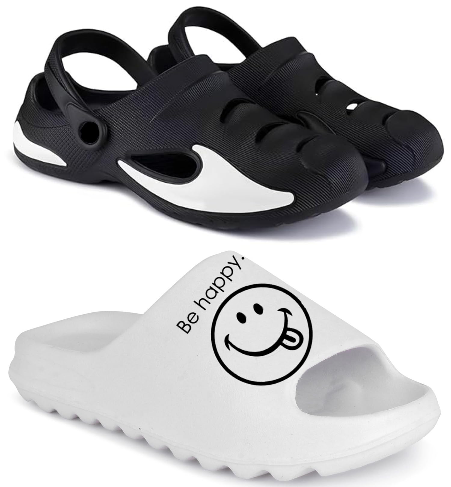 pampy angel Combo Pack of 2 Slipper/Flip Flops/Slides/Clogs/Sandals for Men (Clog-700 Vs YEE-Besmiley & Superstar)-picture-53