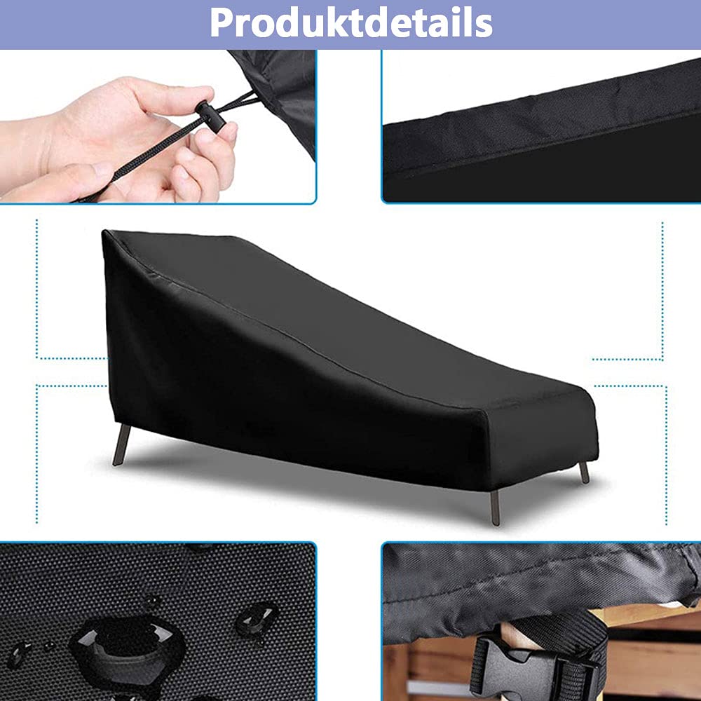 Lot de 2 housses de protection pour chaise longue de jardin avec 4 boutons coupe-vent 210D Oxford 200 x 75 x 40/70 cm