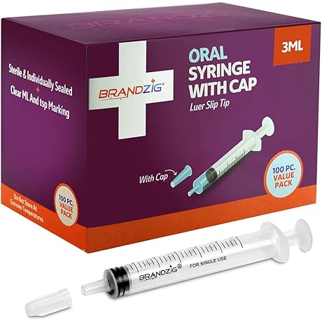 3ml Syringe with Cap (100 Pack) | Needle-Free Oral Dispenser | Luer...
