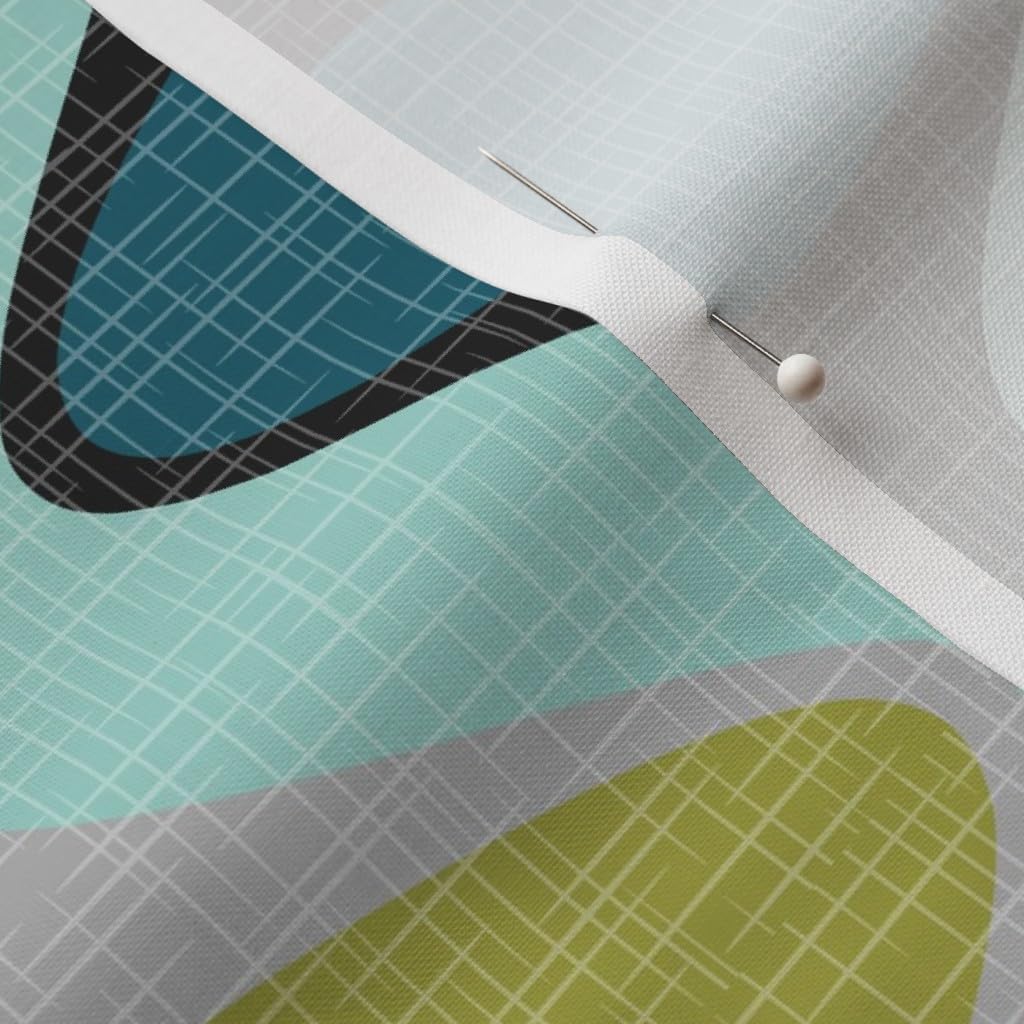 Spoonflower Fabric - Mid Century Ogee Modern Teal Blue Lime Gray Grey Black Olive Geometric Printed on Petal Signature Cotton Fabric by The Yard - Sewing Quilting Apparel Crafts Decor