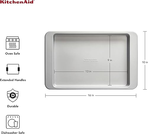 Miniatura 11 de KitchenAid Bandeja para hornear de acero aluminizado premium, antiadherente, 10x15 pulgadas, contorno plateado