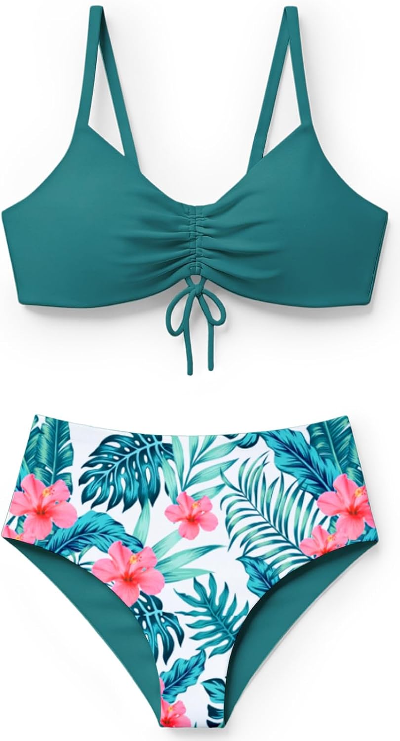 Teen Girls Swimsuits Two Piece Bikini Sets Bathing Suit with Reversible Top & Bottom Size 7-16 Years