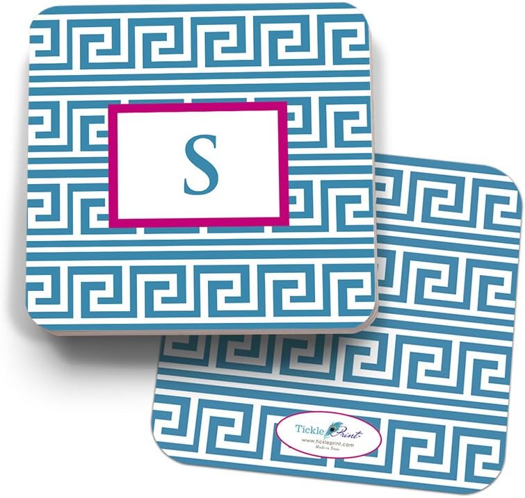 Blue and Hot Pink 'Greek' Set of 24 Monogrammed 'S' Paper Coasters