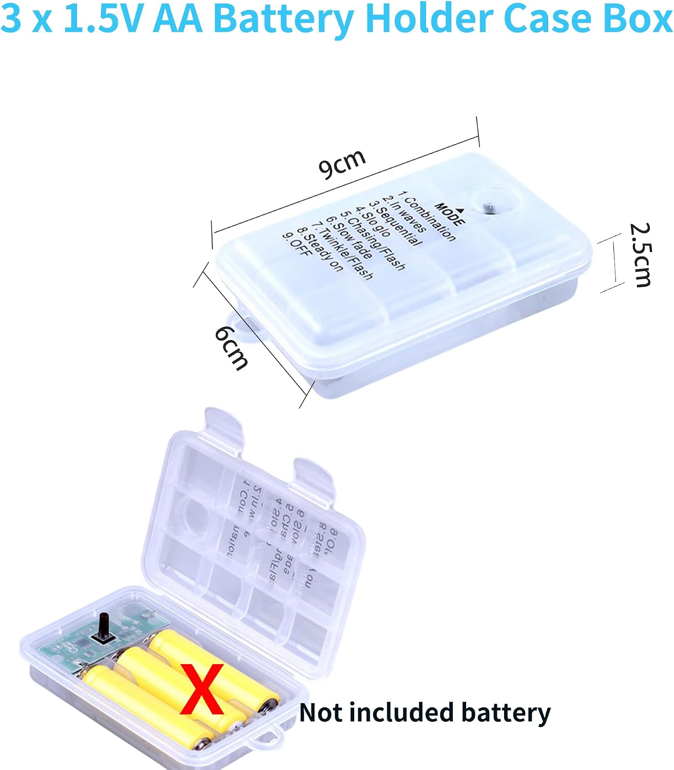 2 Pcs 3x1.5V AA Battery Box Case with Power On/Off Switch & Remote Control (Batteries Not Included) - 8 Modes Dimmable and Tinted White with USB Female Port IP44 Waterproof for 5V USB Strip