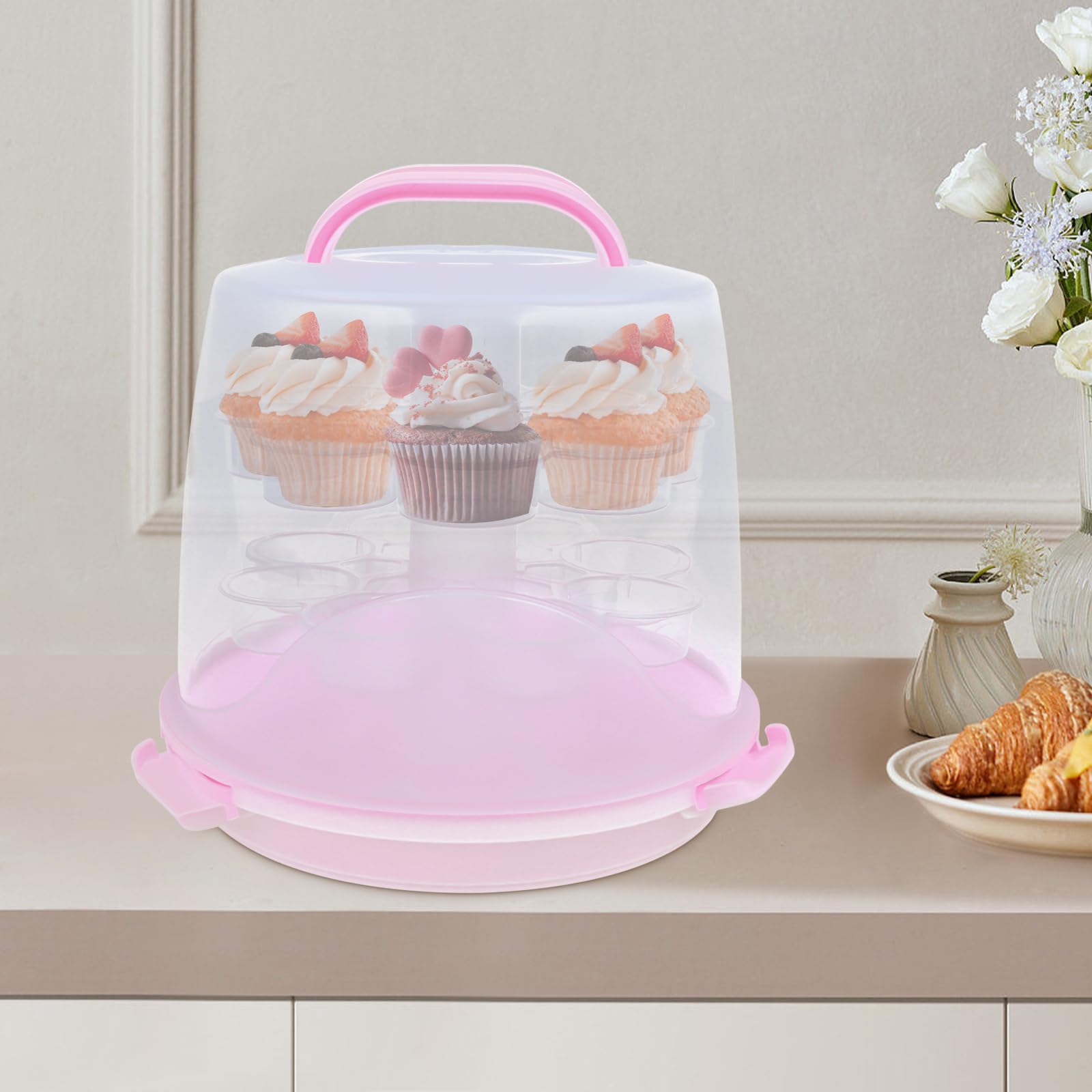 Présentoir à cupcakes rond à 3 étages avec couvercle amovible pour anniversaire, mariage, pâtisserie, baby shower