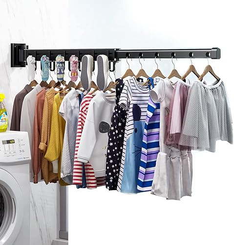 BHeadCat Estante de secado de ropa montado en la pared, giratorio retráctil de hierro resistente, estante colgante de ropa para almacenamiento de