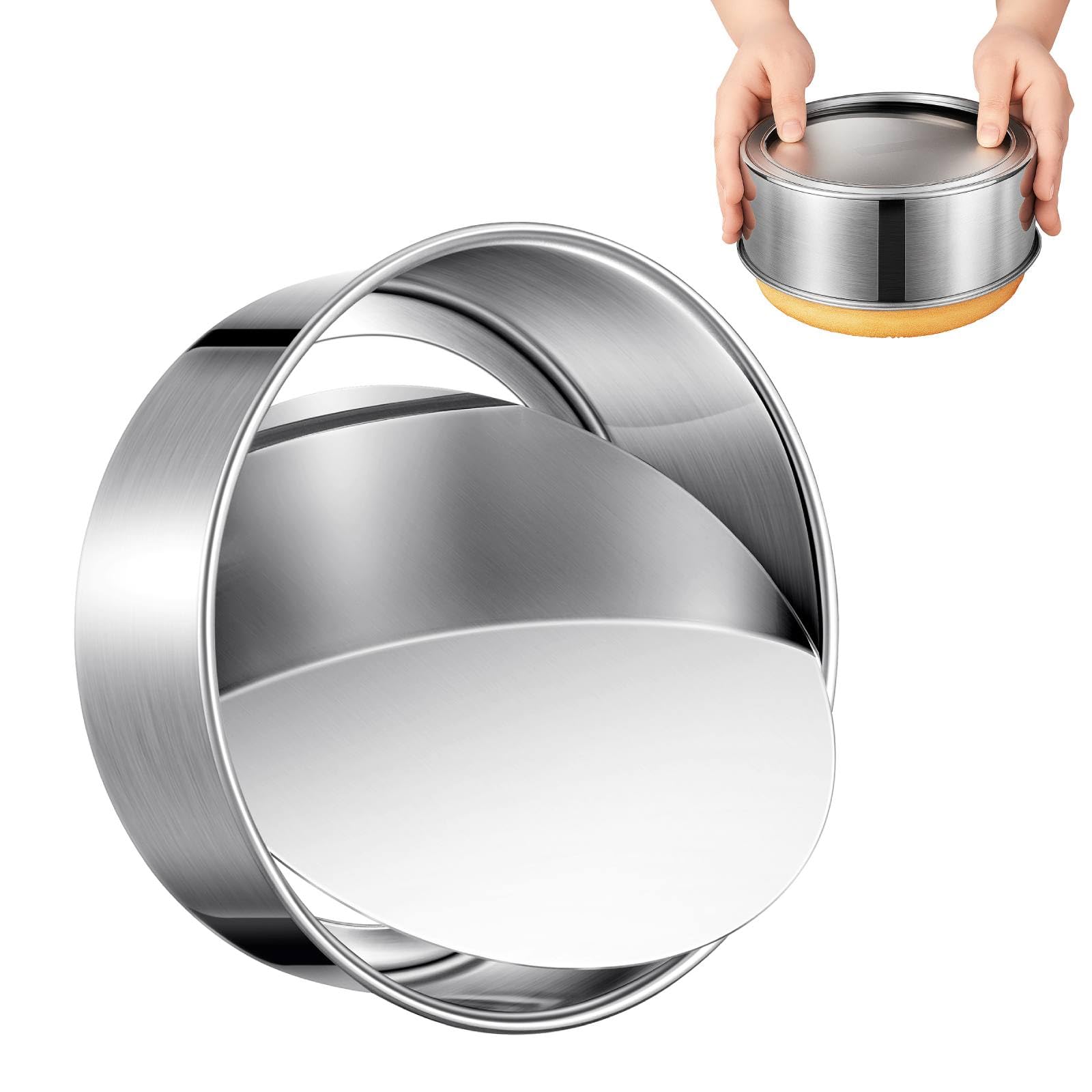 E-Gtong shiny stainless steel round pan with removable bottom.