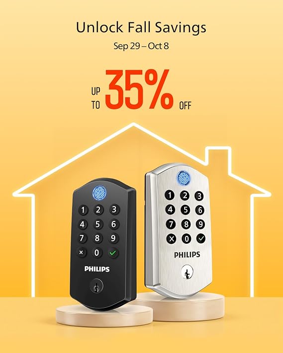 Philips Wi-Fi Smart Lock for Front Door, Fingerprint Keyless Entry Door Lock, Electronic Keypad Deadbolt, App Remote Control, Auto Lock, Compatible with Alexa and Google, Easy Installation