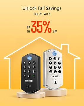 Philips Wi-Fi Smart Lock for Front Door, Fingerprint Keyless Entry Door Lock, Electronic Keypad Deadbolt, App Remote Control, Auto Lock, Compatible with Alexa and Google, Easy Installation