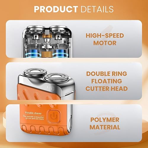 Miniatura 3 de Afeitadora eléctrica portátil de doble anillo, mini maquinilla de afeitar eléctrica giratoria de doble anillo para hombres, recargable por USB, un