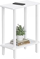 TUTOTAK Slim Narrow Side Table, Small End Table Nightstand Sofa Couch Table for Living Room Bedroom - White 2-Tier 7.9"D Easy Assembly