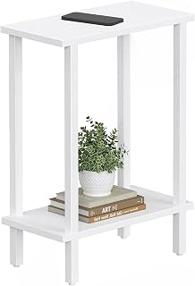 TUTOTAK Slim Narrow Side Table, Small End Table Nightstand Sofa Couch Table for Living Room Bedroom - White 2-Tier 7.9"D Easy Assembly