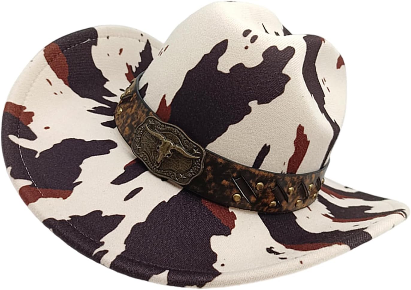 Western Theme Hat with Adjustable Size and Cow Pattern Designs for Outdoor Ridings Special Event Dressingup Headwear