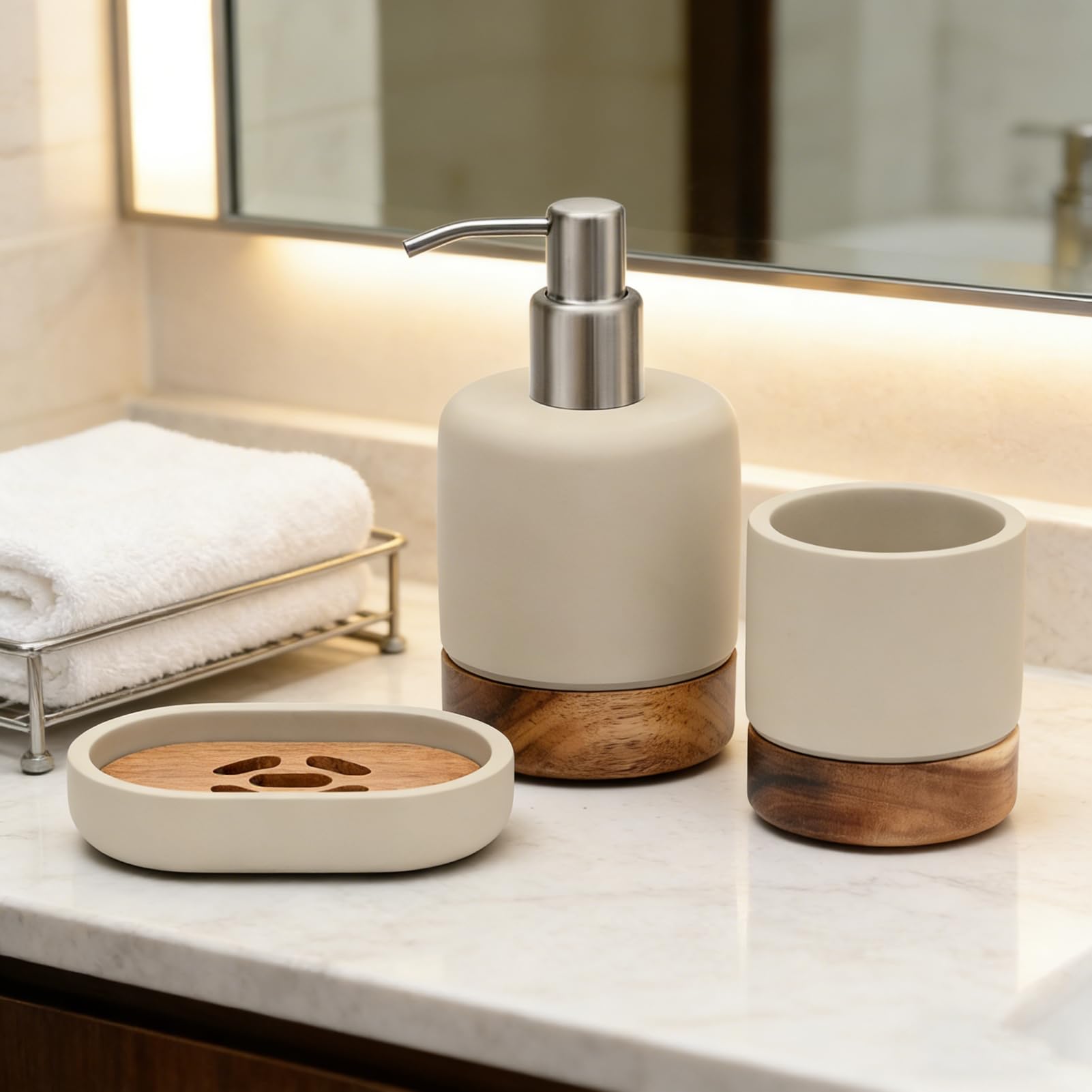 Set di 4 accessori bagno ceramica bianco e oro HUNCAL | Leroy Merlin
