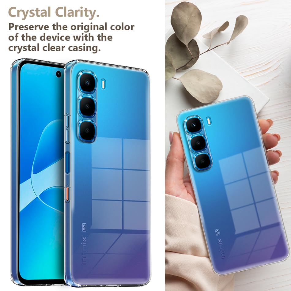 Image of Fashionury Crystal Clear Case for Infinix Hot 60 5G | Yellowing Resistance | Transparent TPU Silicone | Raised Camera Lips | Slim Transparent Cover
