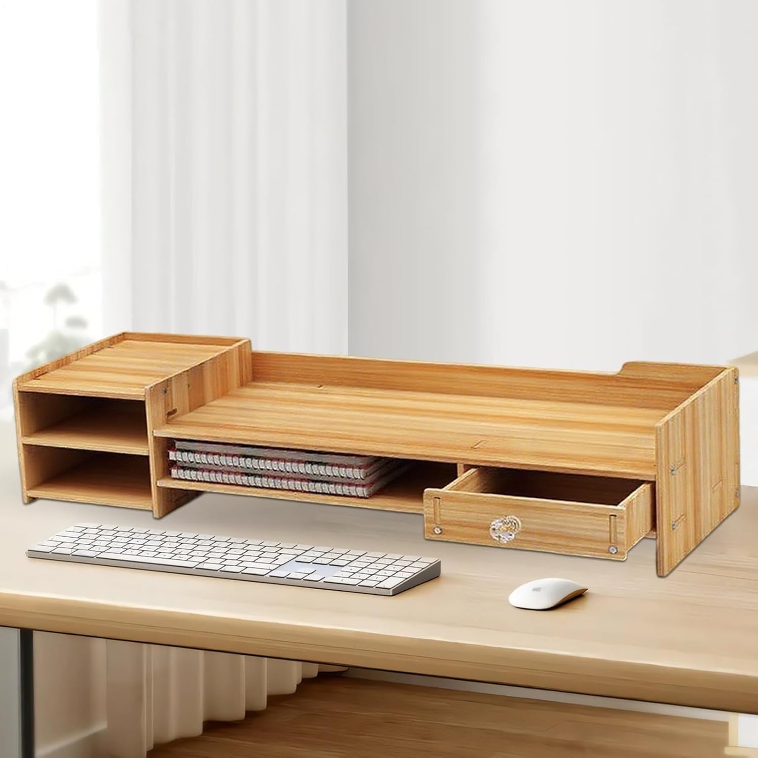 Riser for monitor - Riser for computer con spazio di archiviazione | Scaffale in legno Accessori for ufficio domestico PC Laptop Stampante Materiale scolastico Organizzazione e(Natural wood colour)