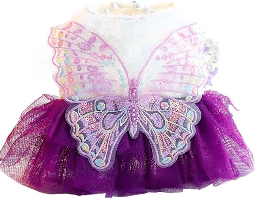 Vestido Princesa Disfraz Mariposa para Perro Pequeño Talla S Morado