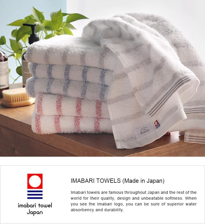 HIORIE Imabari Towel, 3-Piece Hand Towel Set, Japanese Towels, Stripes Towel, Absorbent, Quick-Dry, Thin, 2 Pieces Blue + 1 Piece Grey - Image 4