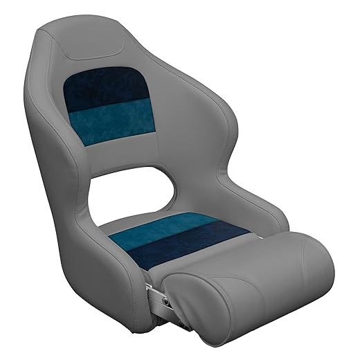 Wise 8WD3315-1011 Deluxe Pontoon Series Bucket Seat with Bolster, Grey/Navy/Blue