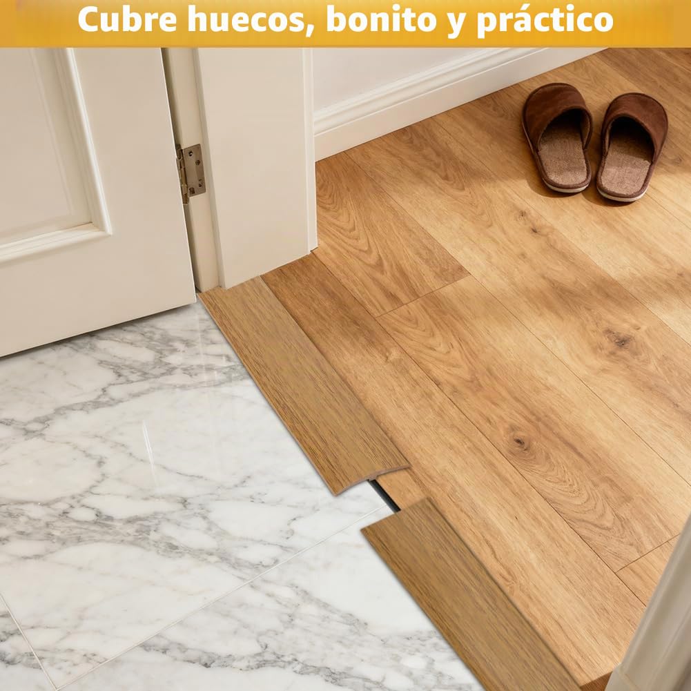 1M * 5CM Perfil de transición autoadhesivo, raya de umbral de puerta de PVC, perfil en T para nivelación de altura, raya de cobertura para suelos de parquet, laminados y umbrales (Madera Yu amarilla)