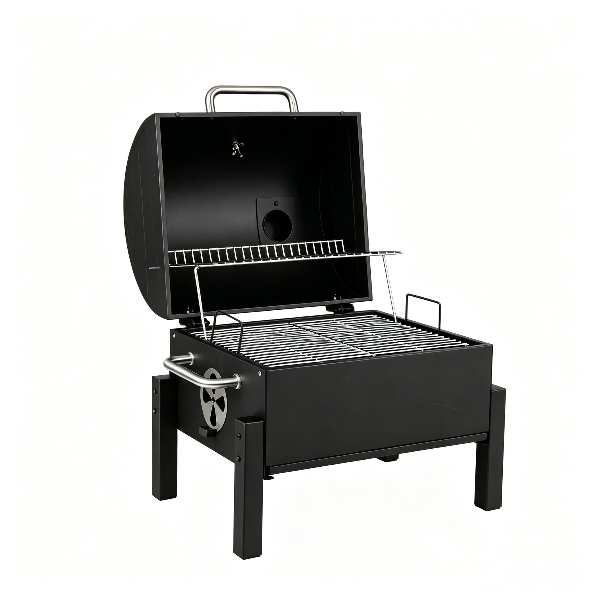 COSTWAY Barbacoa de Carbón con Tapa, Bandeja de Carbón Ajustable | Parrilla Barbacoa Portátil con 2 Rejillas para Asar, Termómetro, Chimenea, Compuerta de Aire, Asas, Bandeja de Cenizas, BBQ
