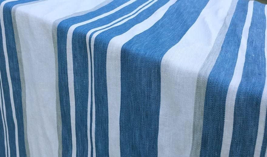 Blue Dobby Stripe 100% Linen Fabric | Premium Quality, Breathable & Eco-Friendly Material - Perfect for Crafting, Sewing, and Home Décor