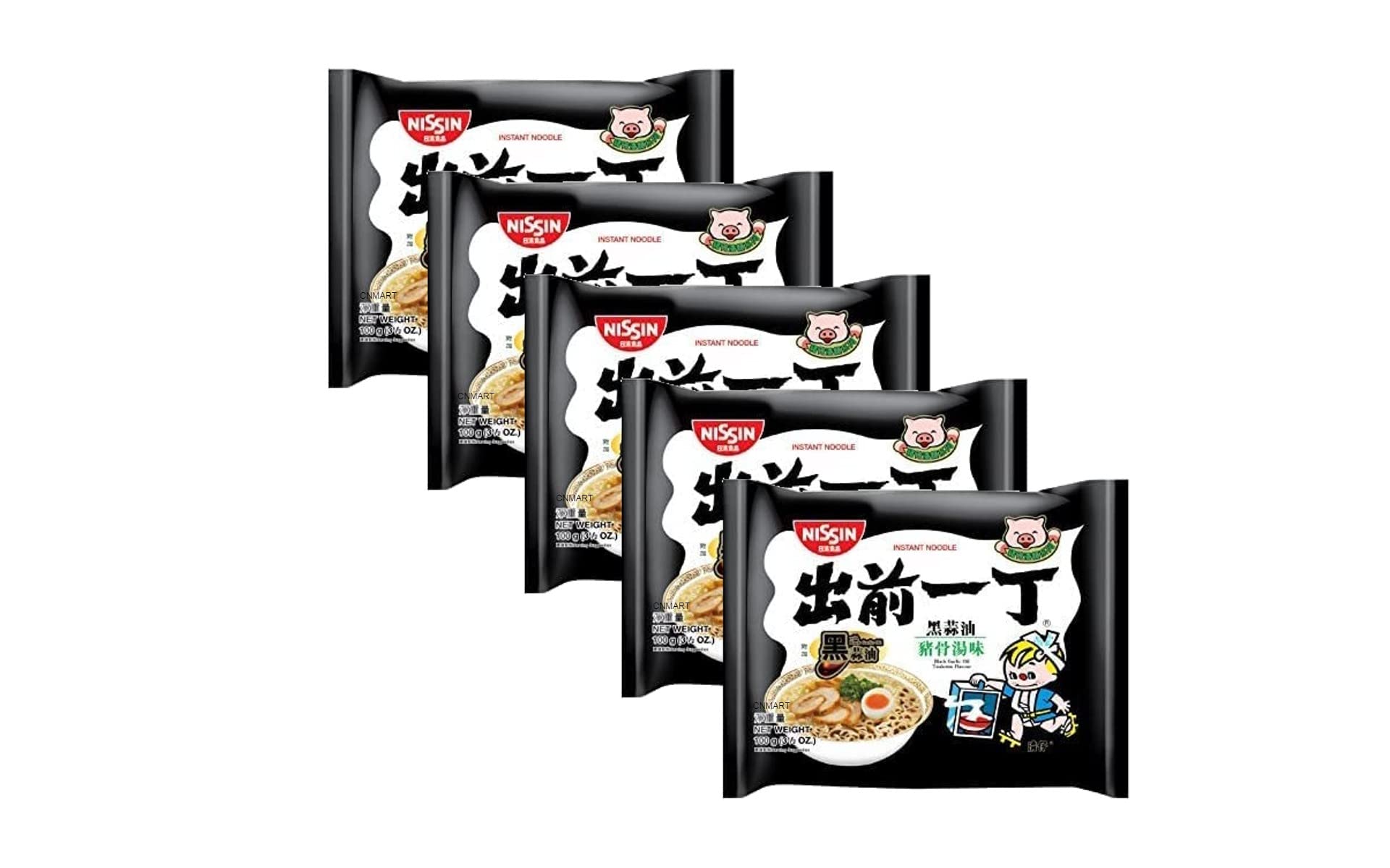CNMARTJapanese Demae Ramen Set - Instant Ramen Noodles Black Garlic Oil Tonkotsu 100g (Pack of 5)