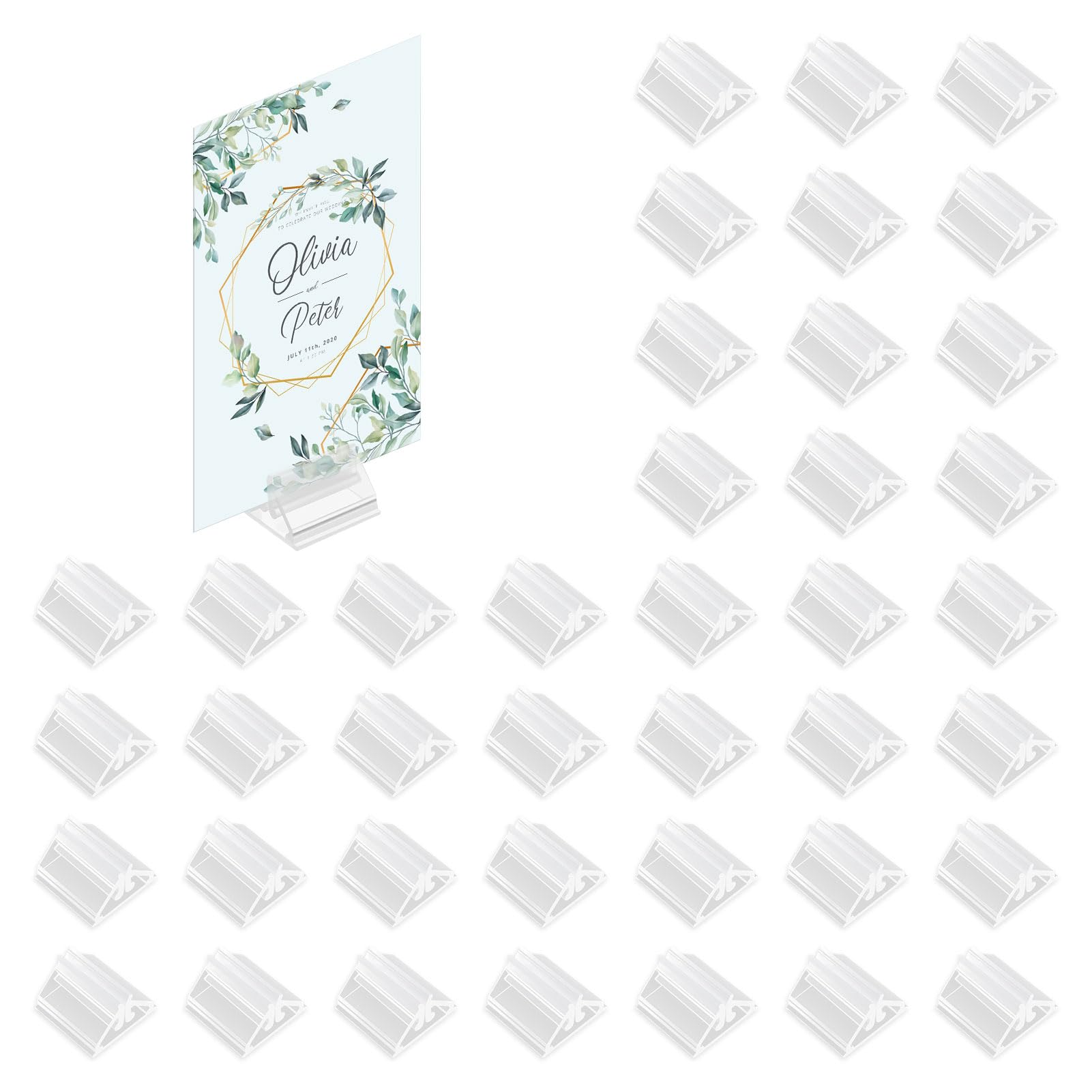 Watlikeup 40 Pcs Photo Holders For Tables,Card Stand,Place Card Holders,Table Name Stand,Menu Holder For Tables,Sign Holder,Clear Plastic Display Stands,For Wedding Photos Memos Pictures Display