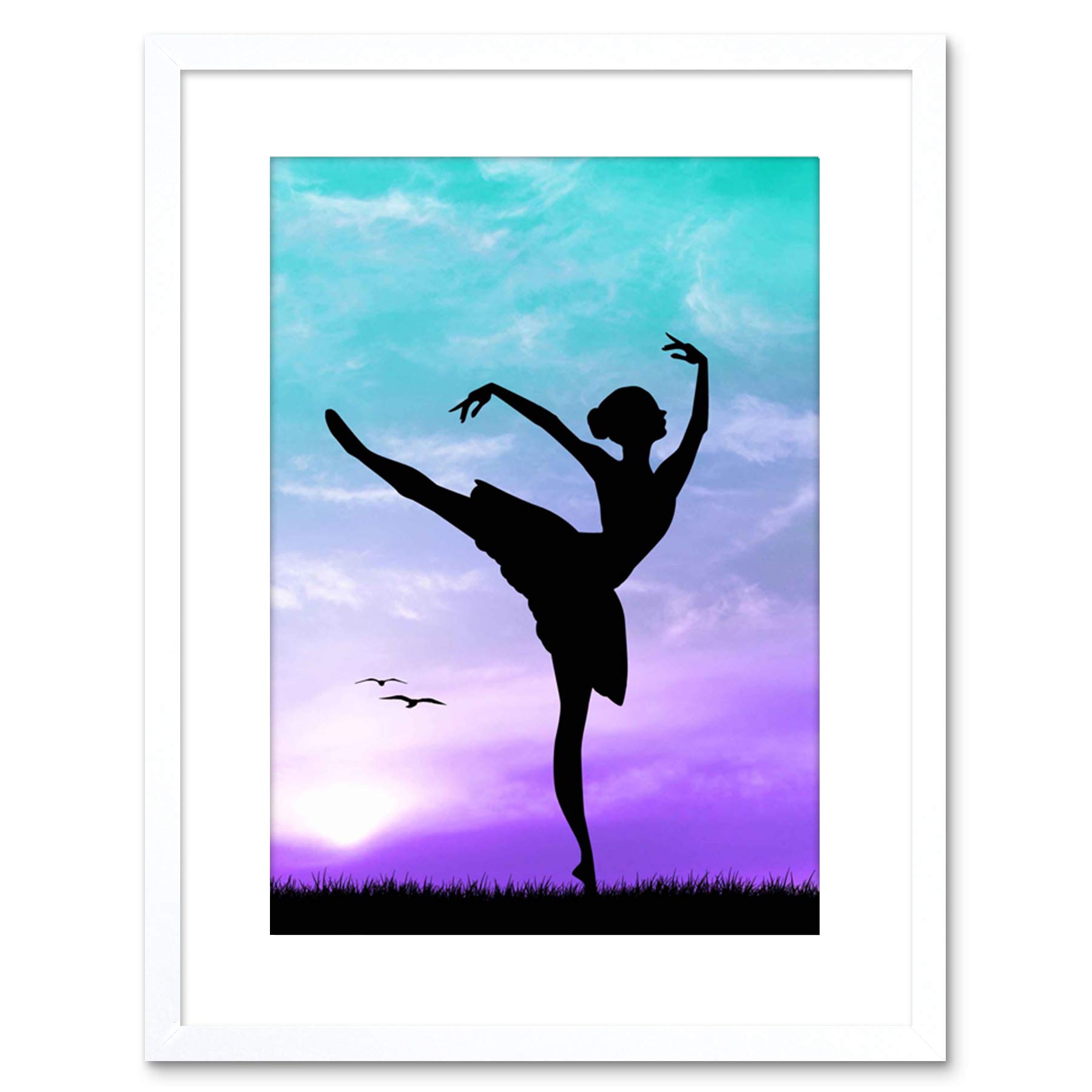 Wee Blue Coo PHOTO MOCK UP SILHOUETTE SUNSET BALLET DANCER FRAMED PRINT F97X5331