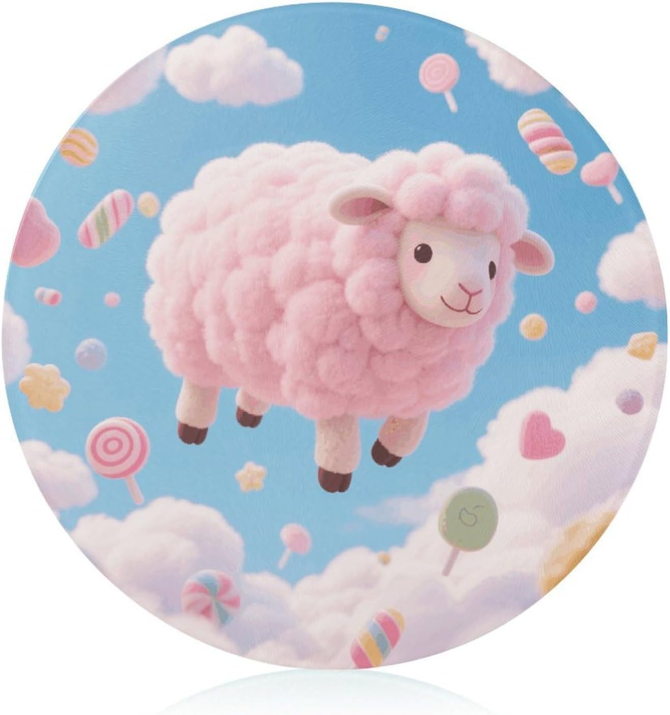 Cloud Candy Sheep Tempered Glass Cutting Board Sturdy Chopping Block Personalized Large Butcher Block Lightweight Round Chopping Mat for Kitchen Non Slip
