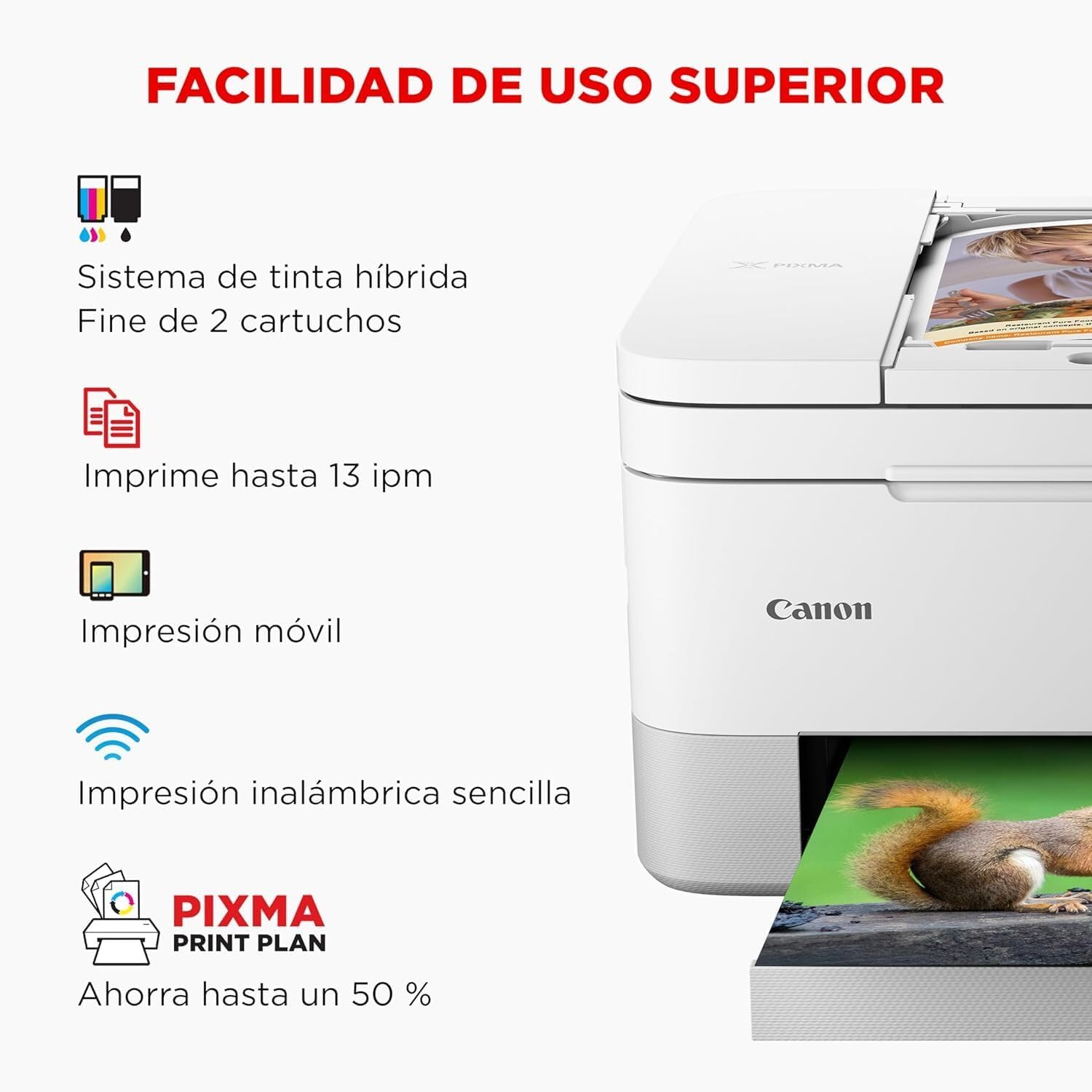 Canon Pixma TS7451i Impresora Multifunción 3 en 1, Sistema de Inyección de Tinta, Impresión, Escaneo y Copia, WiFi, Pixma Print Plan, Impresión a Doble Cara, ADF de 35 Hojas, Bandeja Posterior,Blanca