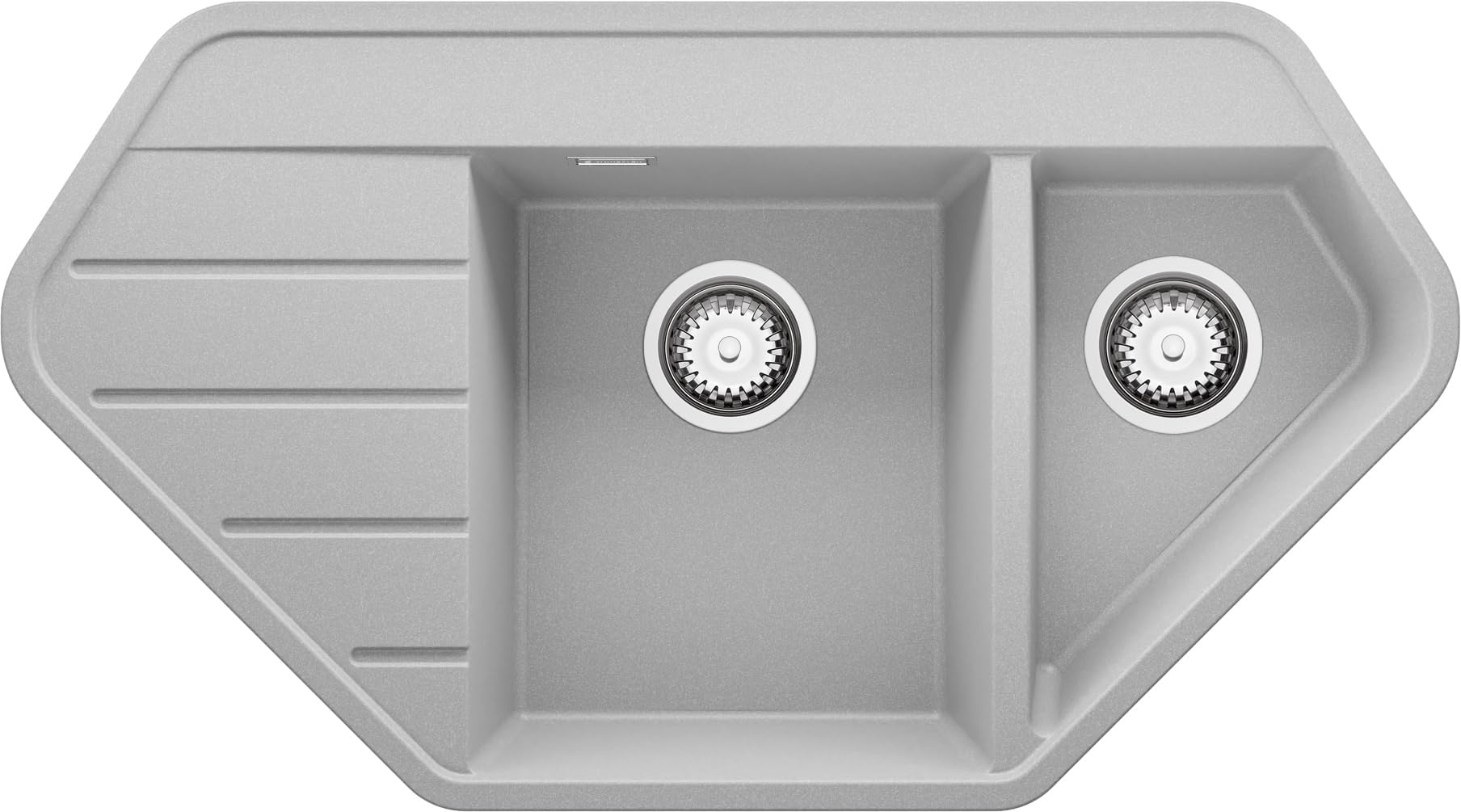 PRIMAGRAN Evier Cuisine en Granit Gris 90x50cm, Lavabo 1,5 bacs + Kit de Vidage, Évier à Encastrer au Meuble 70cm - Copenhague S005