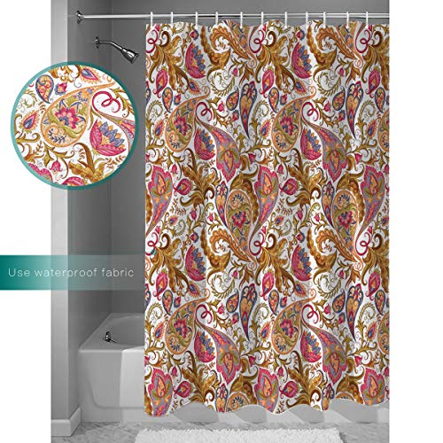 Greday Shower Curtain Set With Hooks/Rings, Colorful Paisley Floral Polyester Fabric Extra Long Shower Curtains For Bathroom, Vintage Retro Print Bathtub Bath Curtain Decor Accessories, 72''X 96'' #TOP2